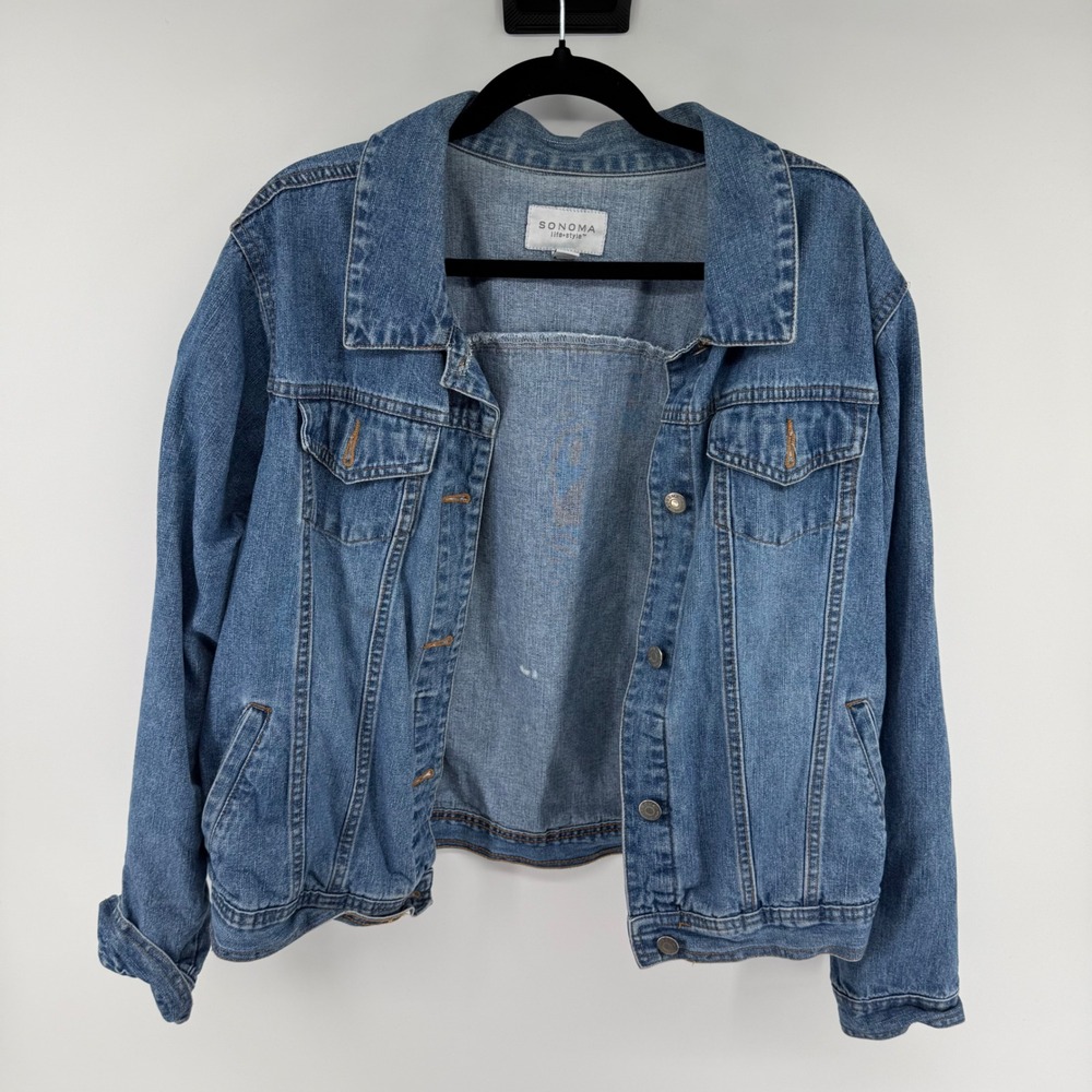 Sonoma Life + Style Womens Blue Denim Trucker Jacket Medium Wash Size XL